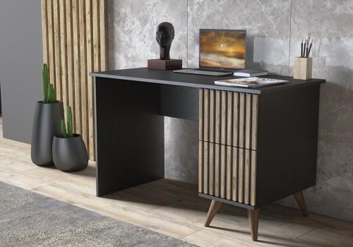 Nova Zebra Desen 2 Çekmeceli  Premium Çalışma Masası - Wood Siyah / Atlantik Çam