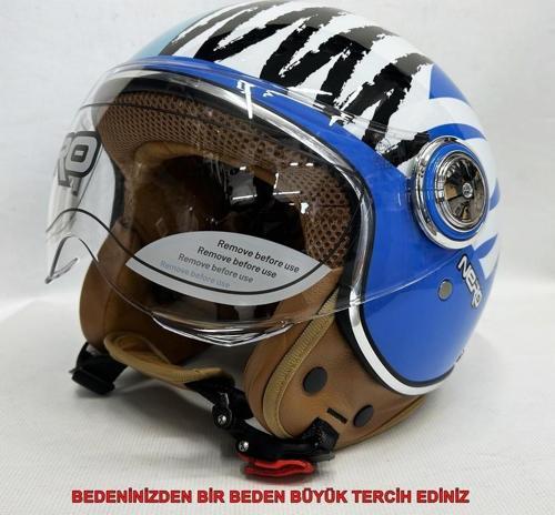 Yarım Kask Tk-06 Parlak Mavi Renk - Şefaf Vizörlü
