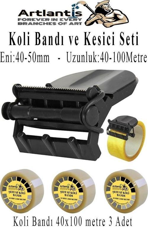 Koli Bant Kesicisi ve Koli Bandı 100 Metre 3 Adet Kesme Aparatı Plastik Gövdeli Metal Kesme Uçlu Bant Kesme