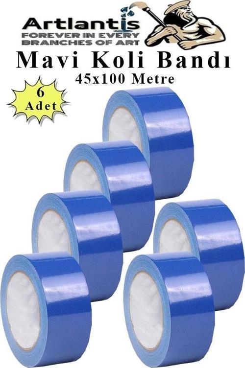 Mavi Koli Bantı 100 Metre 6 Adet 45mm x 100 Metre Renkli Koli Bandı Extra Güçlü Formül Akrilik Koli Bandı
