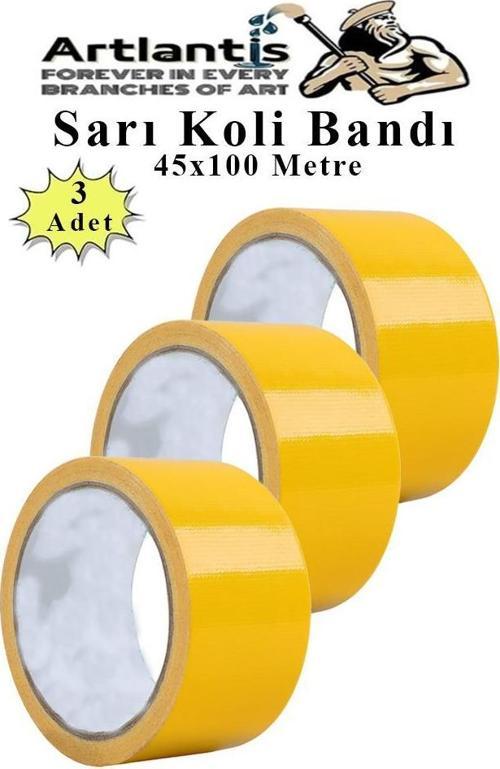 Sarı Koli Bantı 100 Metre 3 Adet 45mm x 100 Metre Renkli Koli Bandı Extra Güçlü Formül Akrilik Koli Bandı