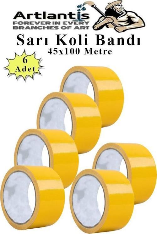 Sarı Koli Bantı 100 Metre 6 Adet 45mm x 100 Metre Renkli Koli Bandı Extra Güçlü Formül Akrilik Koli Bandı