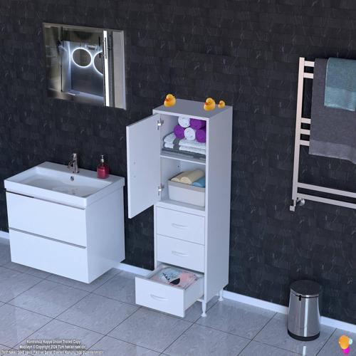 İLKİM 35 x 138 x 32,5 cm' lik Kapak İçi Çift Raflı ve 3 Çekmeceli Düzen Harikası Dolap