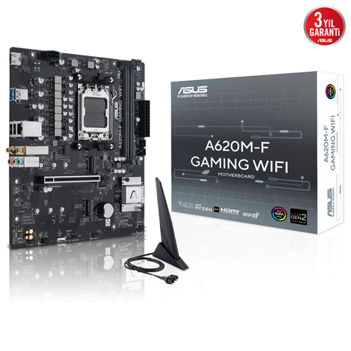 A620M-F GAMING WIFI, 2xDDR5, 2xM.2, HDMI, Wi-Fi 6E, Bluetooth v5.3, AMD Ryzen 7000 Serisi, AM5 Soket Gaming Anakart