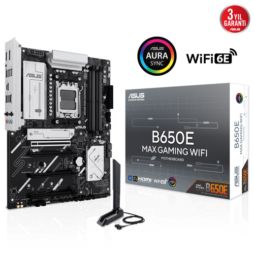 B650E MAX GAMING WIFI, 4xDDR5, 3xM.2, DP, HDMI, Type-C, Wi-Fi 6E, Bluetooth v5.3, AMD Ryzen 7000 Serisi, AM5 Soket