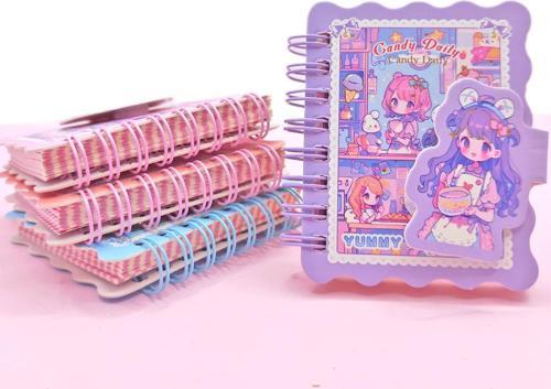 Candy Sevimli Kız Cırtlı Cep Boy Mini Not Defteri (7x8 cm) - Mor