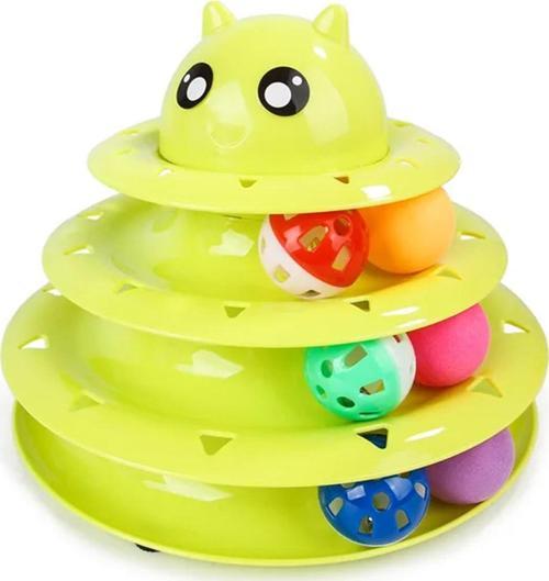 3 Katlı Toplu Yuvarlak Kedi Oyuncağı, Sarma Topu, Yeşil Toplu Yuvarlak Kedi Oyuncağı Kedi Eğlencesi