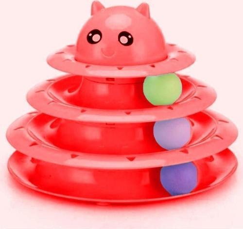 3 Katlı Toplu Yuvarlak Kedi Oyuncağı, Sarma Topu, Kırmızı Toplu Yuvarlak Kedi Oyuncağı Kedi Eğlencesi