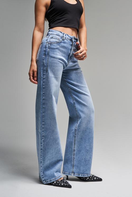 Kadın Kot Rengi 4s5-4 Wide Leg Likralı Esnek Kumaş İç Boy 80 Cm Denim Jean
