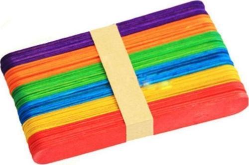 Renkli Ahşap Dil Çubuğu BÜYÜK Dondurma Çubuğu Renkli 50 li Paket