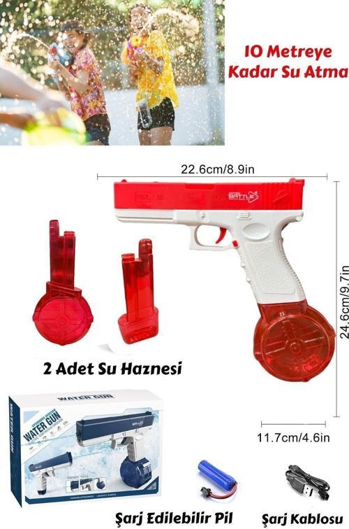 Şarjlı Tam Otomatik Su Tabancası 10 Metre Menzil 2 Yedek Hazneli Havuz Deniz Oyuncağı