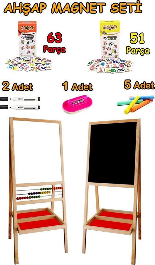 Çift Taraflı Ahşap Yazı Tahtası Seti 3 Sıra Ahşap Boncuklu