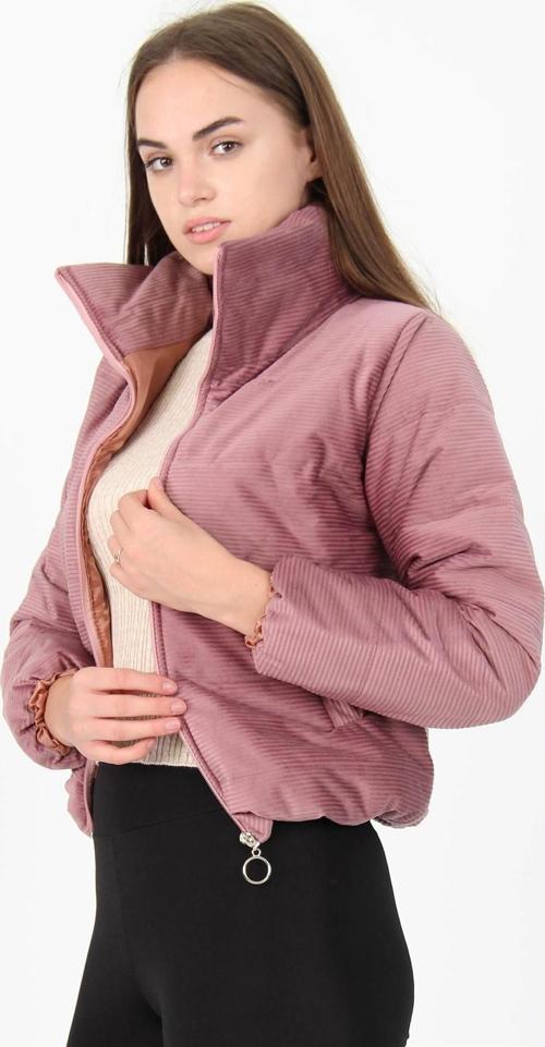 Kadın Yüksek Yaka Fermuar Detaylı Cepli Kışlık Kadife Mont DP7154