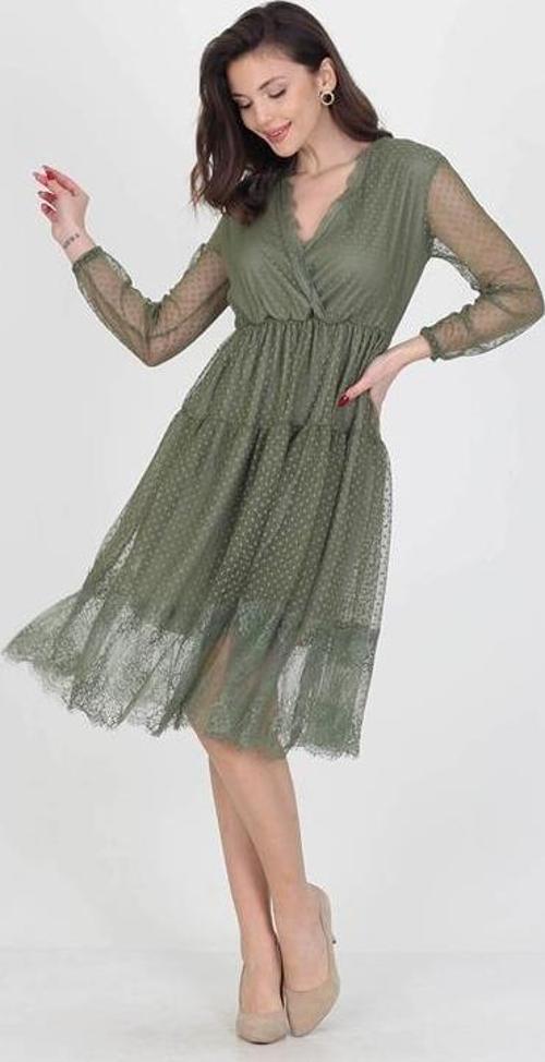 Neseli butik kruvaze yaka eteği güpür detaylı yeni sezon elbise DP0010