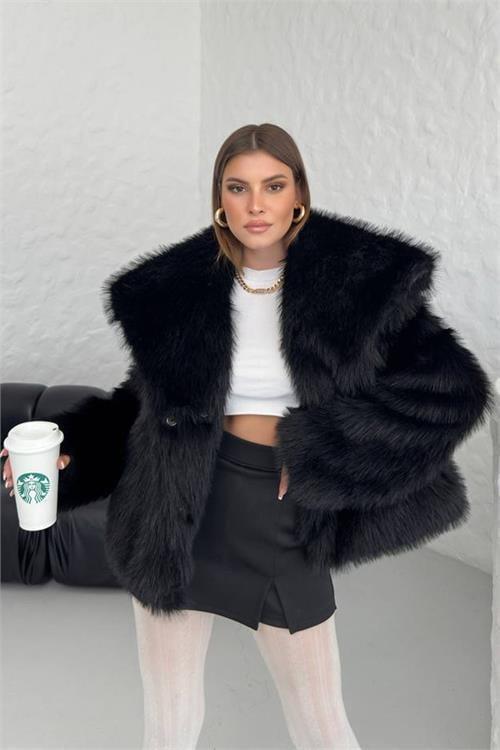 kadın oversize çıtçıtlı ithal kürk mont DPG037