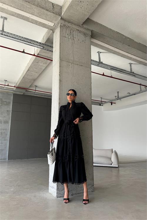 kadın uzun dantel detaylı tasarım elbise DPMS42110