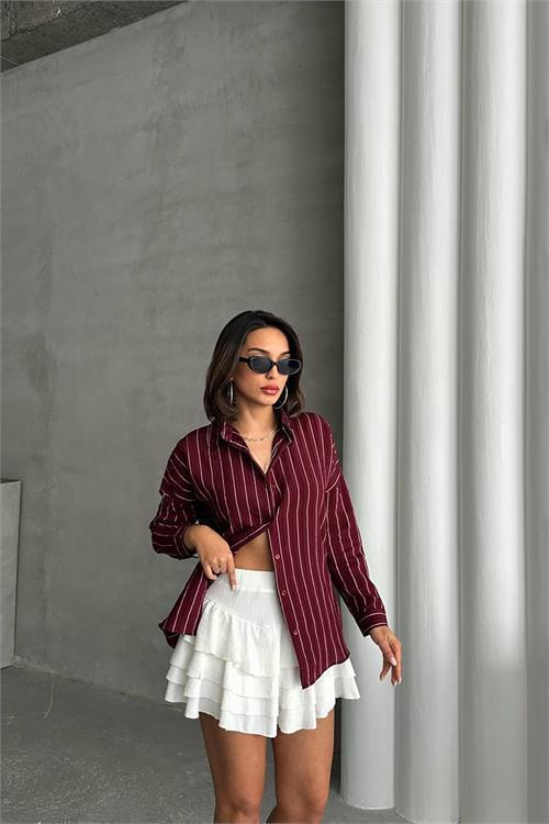 kadın çizgili oversize likralı gömlek DPG075