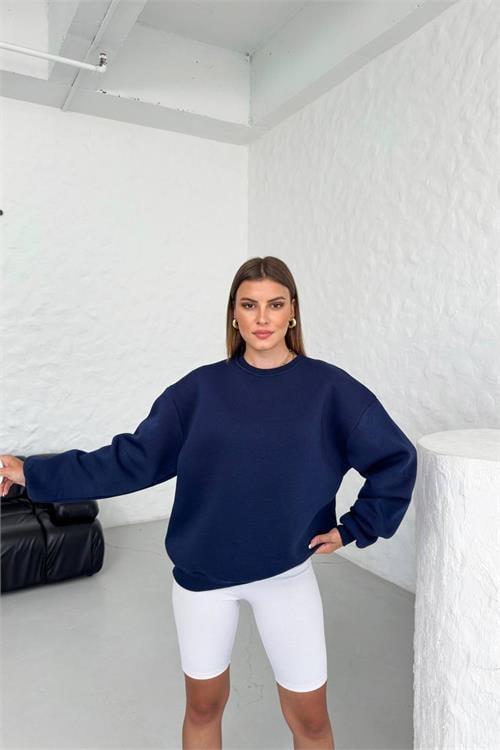 kadın lacivert bisiklet yaka pamuklu sweat DPG031