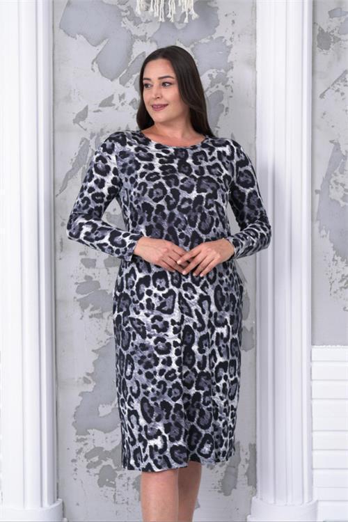 kadın leopar desenli büyük beden elbise DPA030