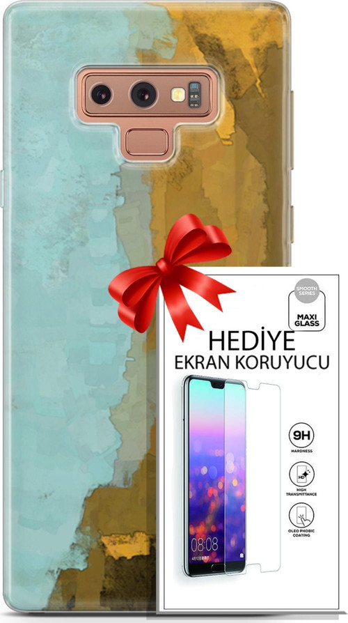 Samsung Galaxy Note 9 Kılıf Orijinal Seri Nature 25 Su Yeşili Soyulmayan Kılıf + Ekran Koruyucu Full