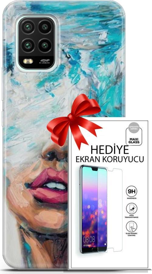 Xiaomi Mi 10 Lite 5G Kılıf Orijinal Seri Soul 12 Beyaz Mavi Tasarım Kılıf + Ekran Koruyucu
