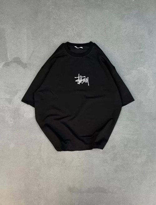Unisex Bisiklet Yaka Baskılı Oversize T-Shirt - Siyah
