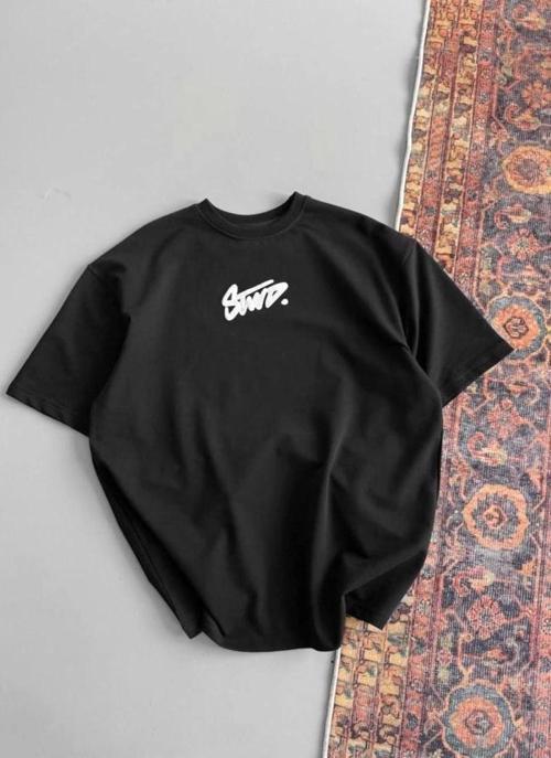 Baskılı Oversize T-shirt - Siyah