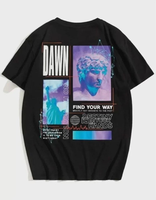 Unisex Baskılı Oversize T-Shirt - Siyah