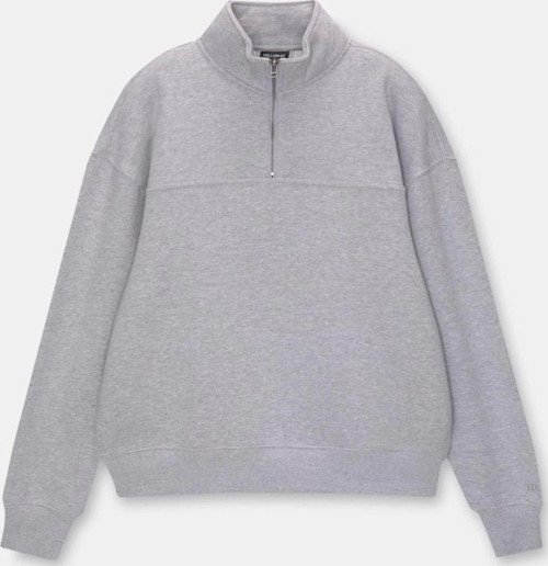 Oversize Yarım Farmuarlı Yakalı Basic SweatShirt - Gri