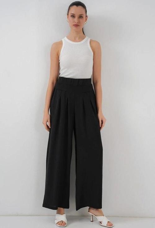 Geniş Paça Pileli Pantolon 6718 - Siyah
