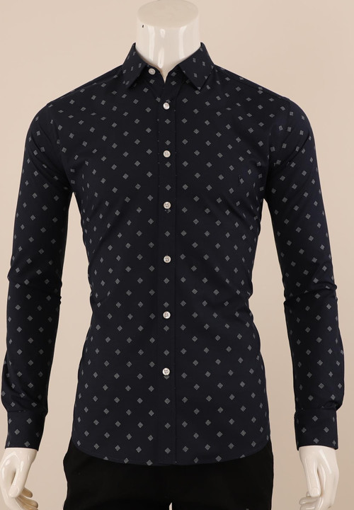 Uzun Kol Slim Fit Desenli Gömlek