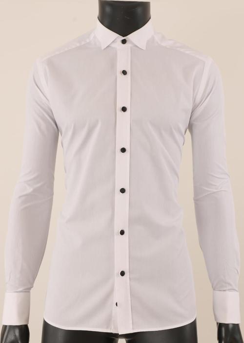 Uzun Kol Slim Fit Damatlık Beyaz Gömlek