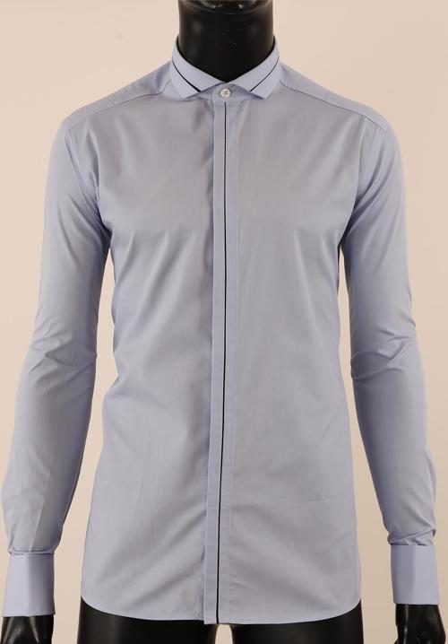 Uzun Kol Slim Fit Damatlık Mavi Gömlek