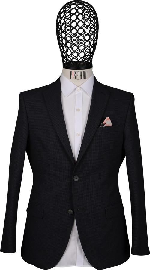 Slim Fit Desenli Antrasit Rengi Ceket