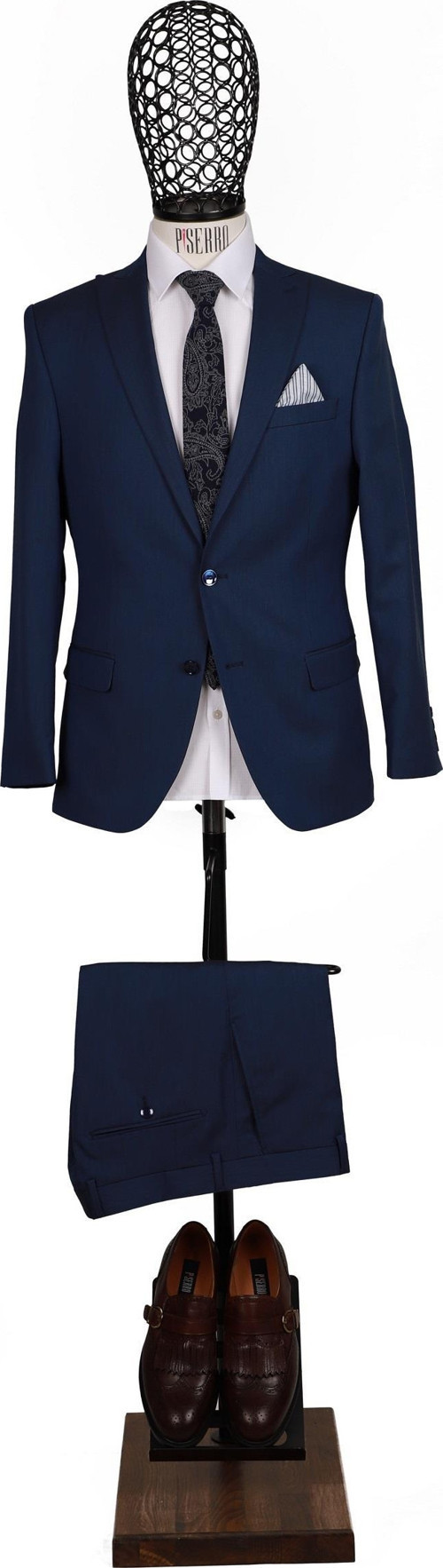 Slim Fit Parlament Mavisi Takım Elbise