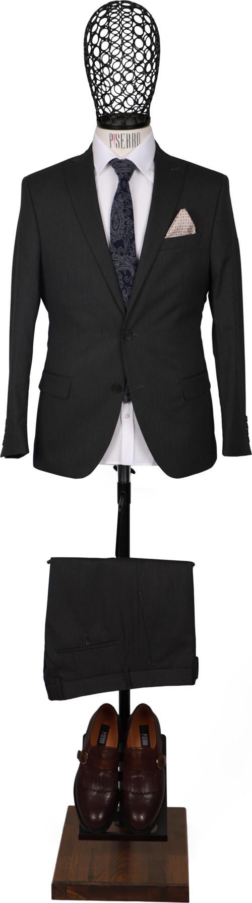 Slim Fit Antrasit Rengi Takım Elbise