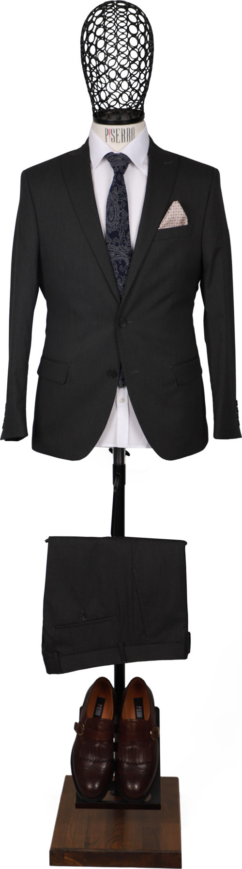Slim Fit Antrasit Rengi Takım Elbise