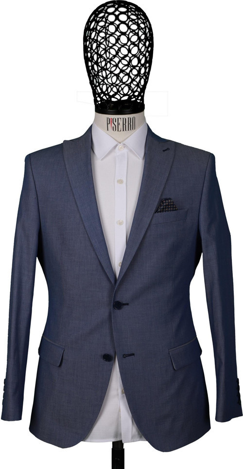 Slim Fit Klasik Desenli Koyu Mavi Ceket