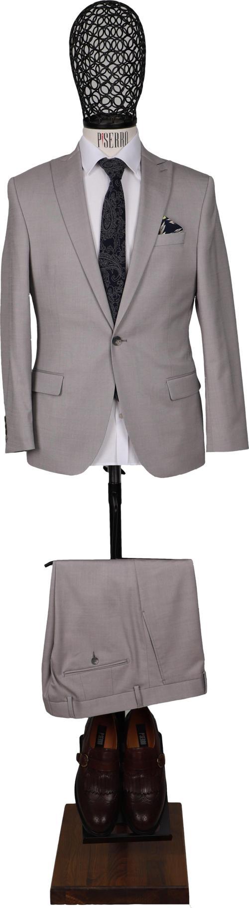 Slim Fit Yünlü Gri Takım Elbise