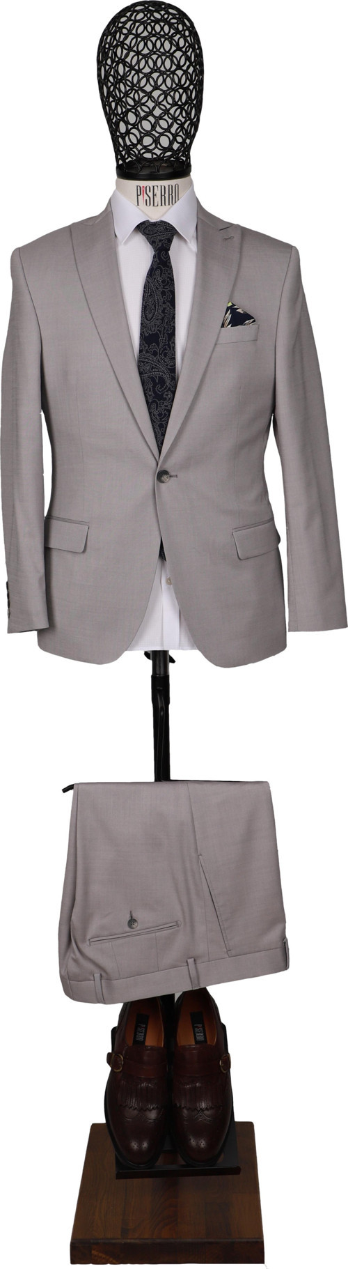 Slim Fit Yünlü Gri Takım Elbise