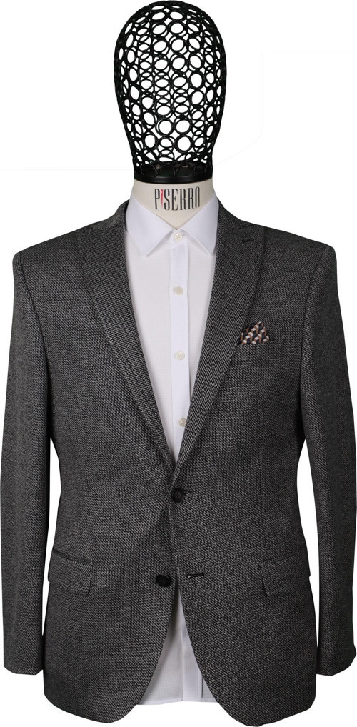 Slim Fit Desenli Siyah Ceket