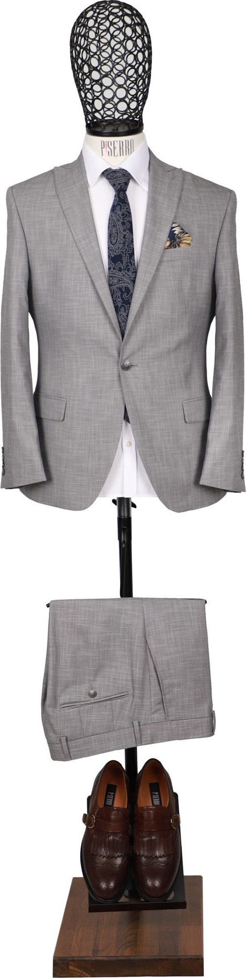 Slim Fit Gri Takım Elbise