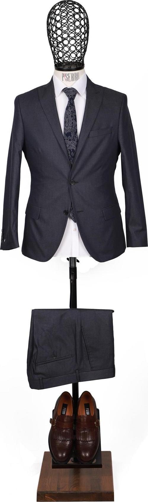 Slim Fit Pamuklu Gri Takım Elbise