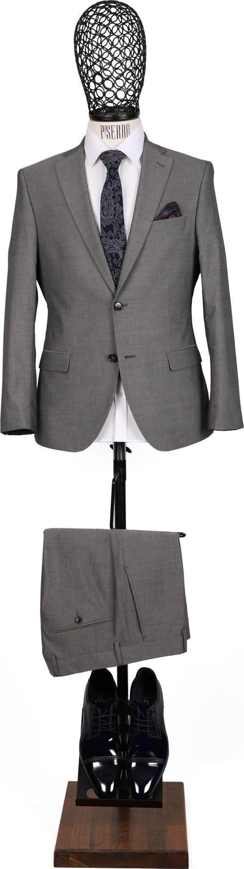 Slim Fit Yünlü Gri Takım Elbise