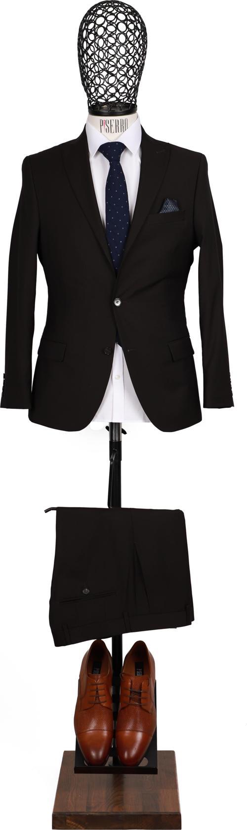 Slim Fit Siyah Yün Takım Elbise