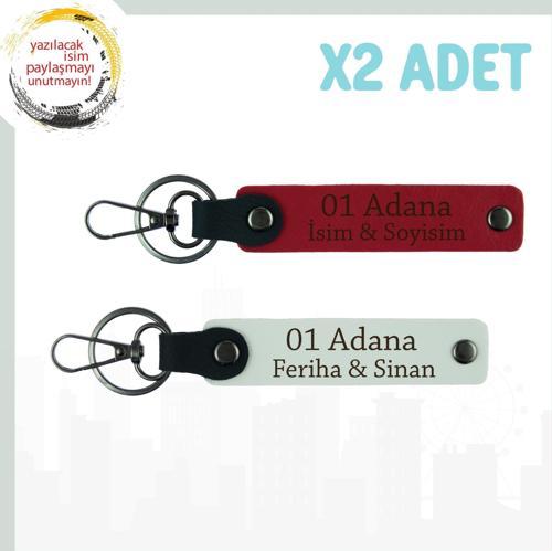 Kırmızı-Beyaz, Adınıza Özel 01 Adana Şıklığı Hediye İçin İdeal Anlamlı Şehir Simgeli 2'li Anahtarlık