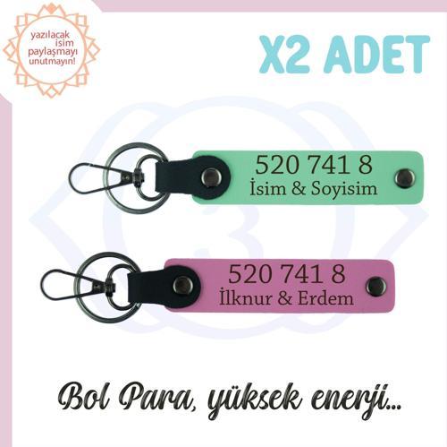 Yeşil-Pembe, İsim Yazılı, Dengeli Özel Hediye 520 741 8 Sayısıyla Yüksek Enerji 2'li Anahtarlık Set