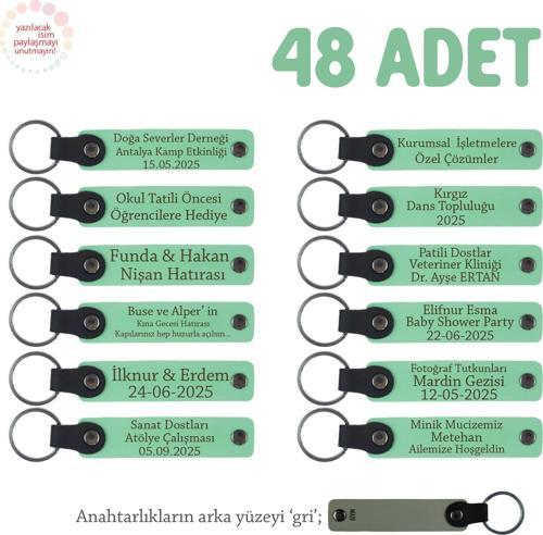 Açık Yeşil, Çocuk Partisi İçin Kişiselleştirilmiş Anahtarlık 48’li Set, Gelen Herkese Özel Hediye