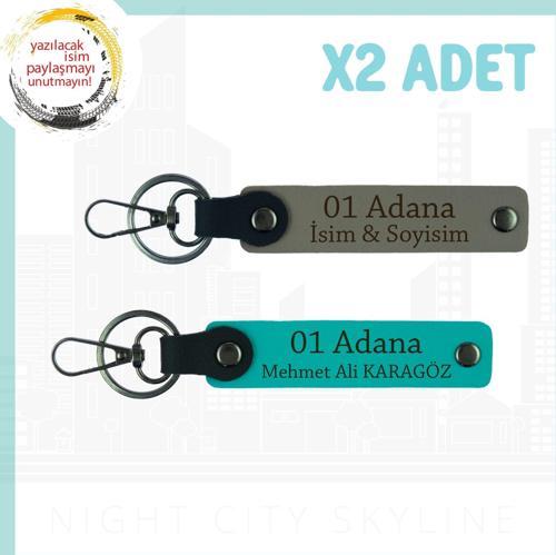 Kül Gri-Koyu Turkuaz, İsme Özel Hediye, 01 Adana Ruhu İçin, Zarif ve Anlamlı Şehir x2 Anahtarlıkları