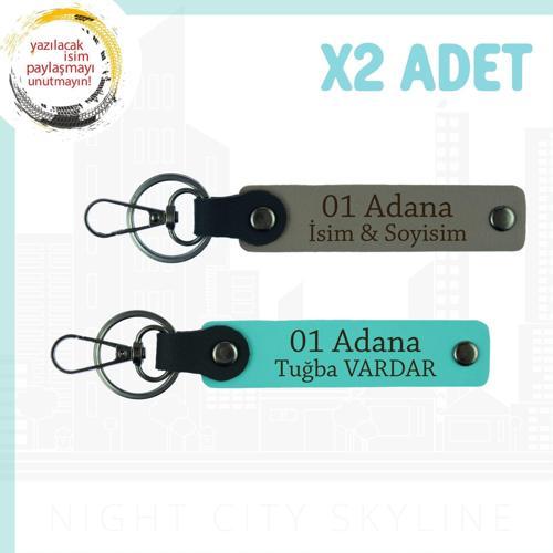 Kül Gri-Turkuaz, İsme Özel Hediye Adana Hatırası Hediye Şehir Esintisiyle Hazırlanan 2'li Anahtarlık